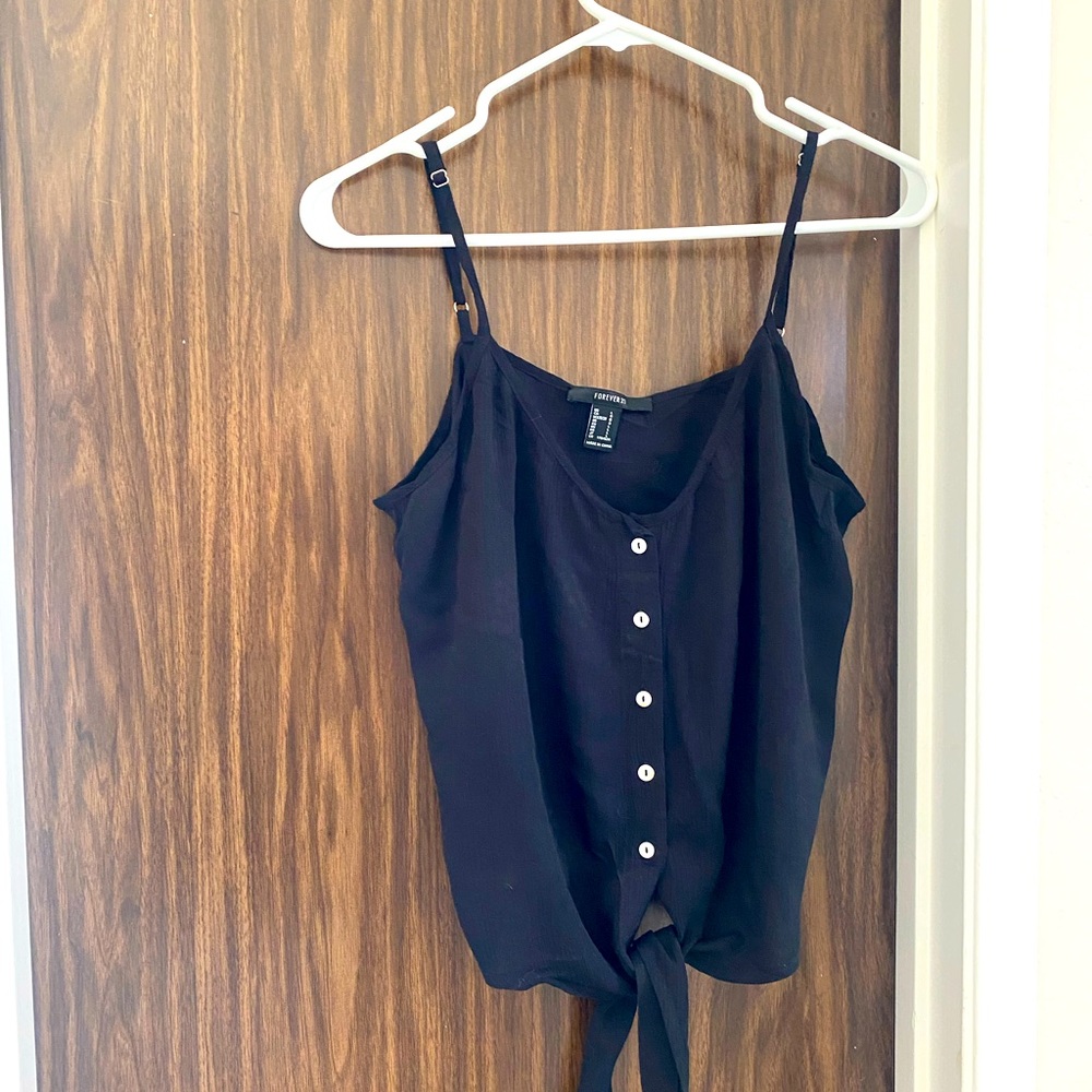 Women's Sleeveless V Neck Cami Top Black Tie Front Crop Tank Tops